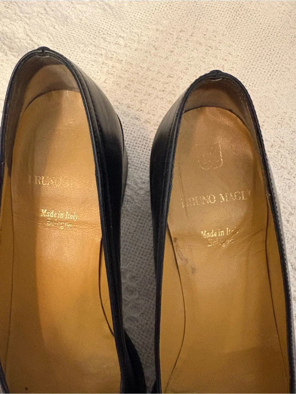 Bruno Magli Black Leather Mid Block Heel Pumps